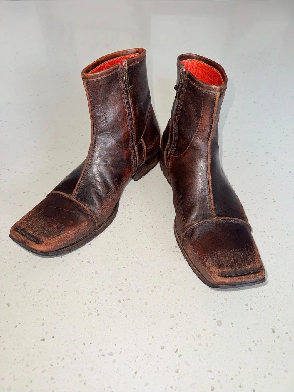 Vintage Mark Nason “Capone” Distressed Brown Leather Chukka Boots with Side Zips